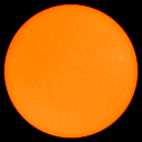 imagen en vivo del sol en banda visible /// muestra manchas solares  /// presiona para agrandar /// fuente: soho