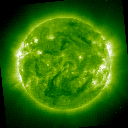 [green-hued representation
			of EIT Fe XII image]