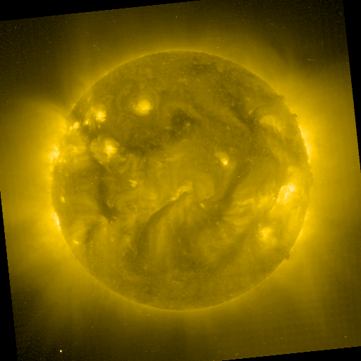  SOHO Extreme ultraviolet Imaging Telescope (EIT) full-field Fe XV 284 Å (clique na imagem para ver a versão em alta resolução e a data/hora em que foi gerada)